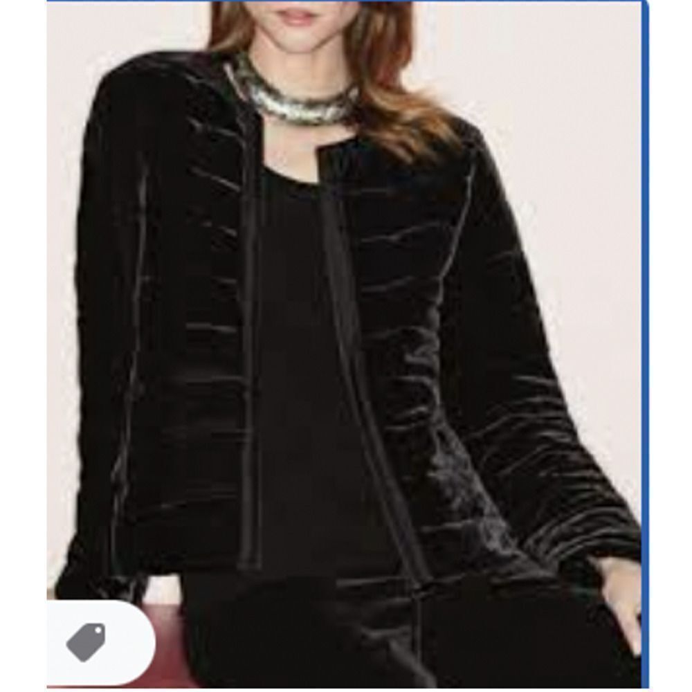 EILEEN FISHER Black Velvet Jacket Size Medium Rayon Silk Blend Zip Evening Party